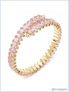 Rhinestone Cuff Bracelet Cubic Zirconia Tennis Bracelet Open Adjustable Elastic